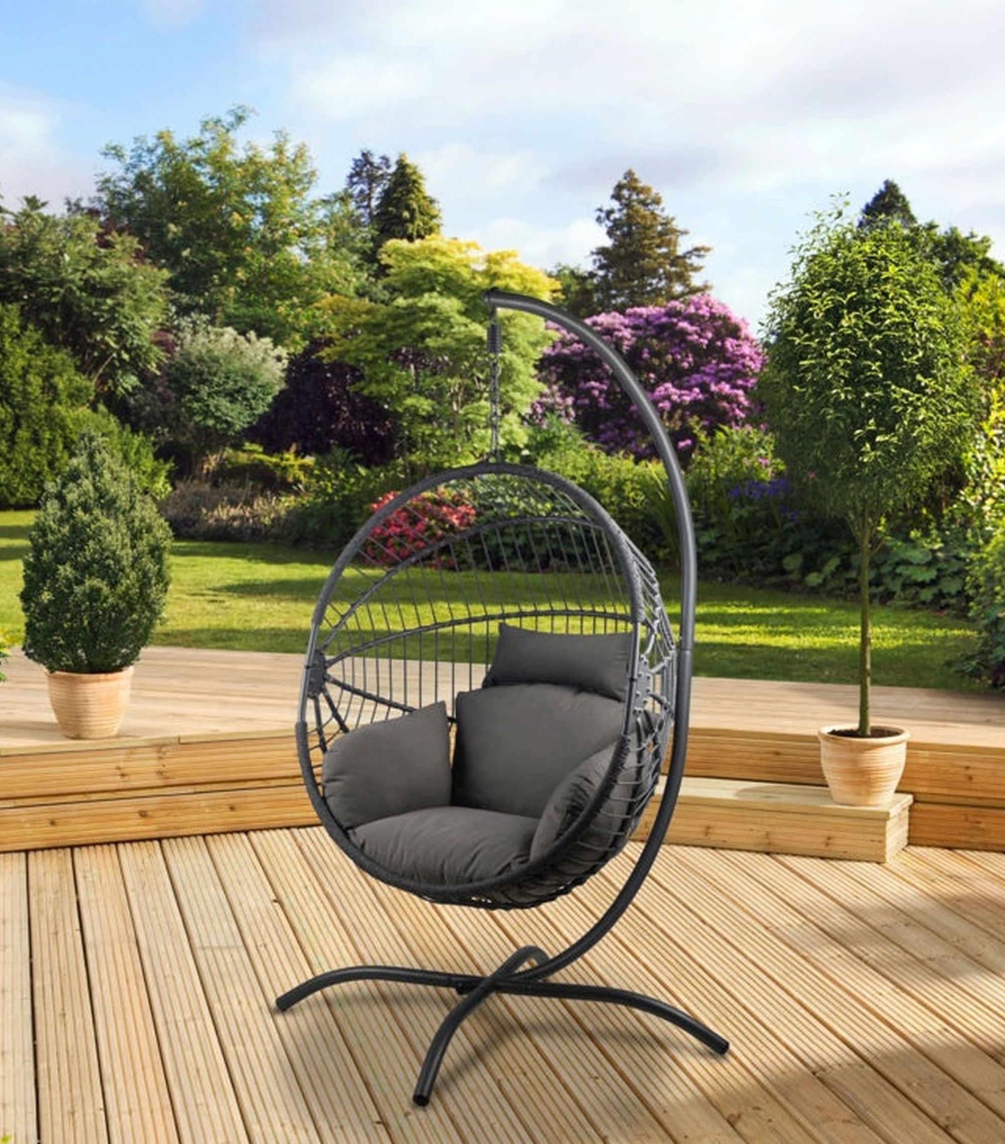 Grey Hanging Egg Chair Hammock Single Person Folding Swinging Garden  Relaxer | eBay UK
