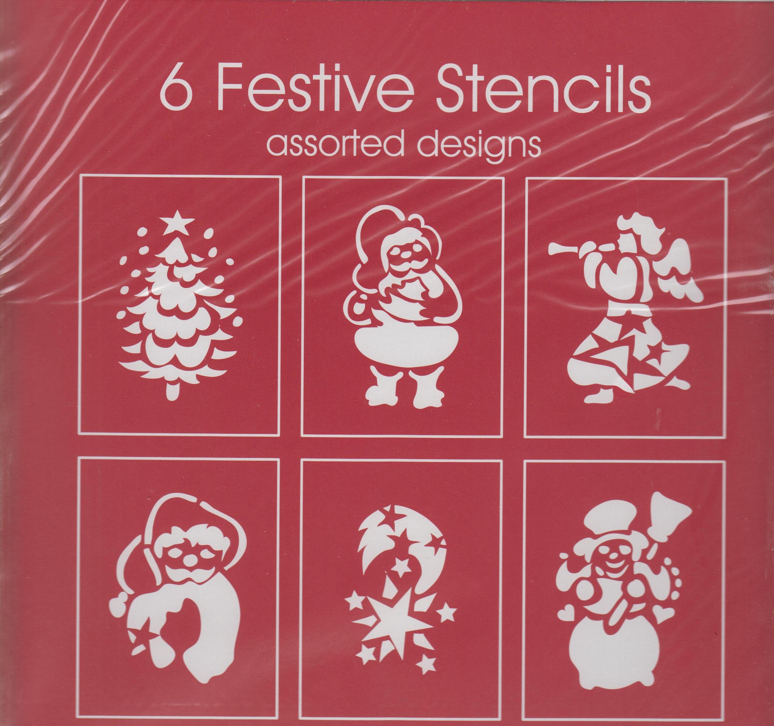 Pack Of 6 Festive Christmas Window Stencils Assored Designs Large