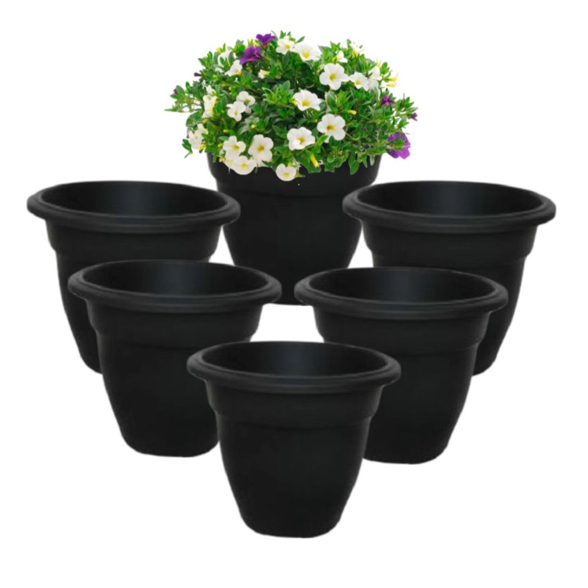 6 x Black 20cm small round bell plant pot - plastic plant pot - small  indoor and | eBay