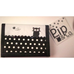 Pip The Cat Children's Wallet Purse Black & White Polka Dot Design