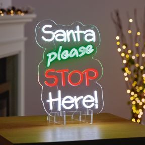 Neon Santa Stop Here Sign