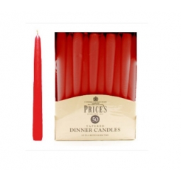 Prices Pack Of 50 Tapered Dinner Candles Up To 7 Hours Burn Time 24cm - Red