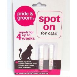 Pride & Groom Pack Of 2 Spot On For Cats Flea & Tick Treatment Repellent