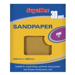 SupaDec 30 x General Purpose Abrasive Sandpaper Sheets 230mm x 280mm - Fine F2
