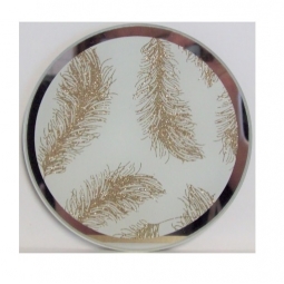 Luxury Round Gold Glitter Feather Candle Mirror Plate 10cm Round