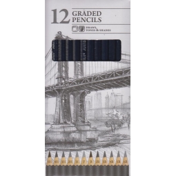 Pack Of 12 Graded Artist Sketching Pencils Tones & Shades 5H To 6B Assorted