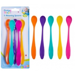 First Steps Pack Of 5 Plastic Coloured Weaning Spoons For Baby's First Solids