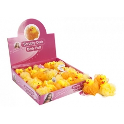 2 x Scrubby Duck Body Puff- Rubber duck - 1 x Orange - 1 x Yellow - Bath Sponge