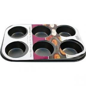 Non Stick 6 Cup Muffin Tray - 26.5cm x 17.5cm x 3cm - Carbon Steel