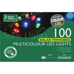 Snow White Solar Powered 100 Christmas Multi coloured LED Lights 12M