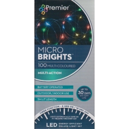 5M Premier Micro Wire Christmas Lights & Timer 100 LED Battery - Multi Coloured
