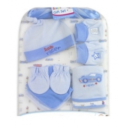 Blue Newborn Baby Blanket Gift Set Mitts Bibs Booties Hat Hanger Wash Cloths