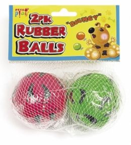 Pack Of 2  Rubber Bouncy Balls Dog Fetch Colour may vary - Dog Toys