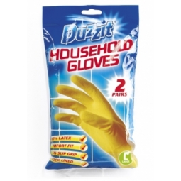 Duzzit Latex Non Slip Household Gloves Washing Up Cleaning Gloves 2 Pairs LARGE
