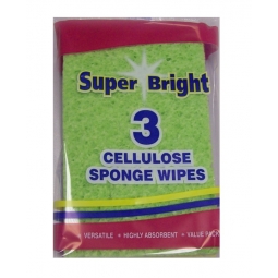 Pack Of 3 Coloured Super Absorbent Cellulose Sponge Wipes Cleaning Washing Up