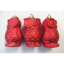 Decoris Owl Shape Shatterproof Christmas Bauble 3 Pack 8cm - RED - 028790