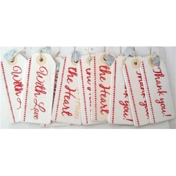 Pack Of 9 Wooden Gift Tags Red & White With Love Thank You Gift From The Heart