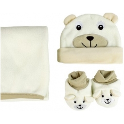 Beige Newborn Baby Fleece Gift Set Blanket Hat & Booties Natural Washable