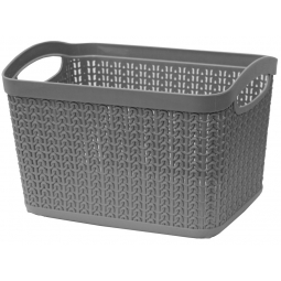 6.6L Loop Effect Grey Rectangle Plastic Storage Basket 26cm x 17cm x 20cm