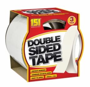151 Adhesives / DOUBLE SIDED TAPE 3pk x 10m x 24mm Instant Bonding