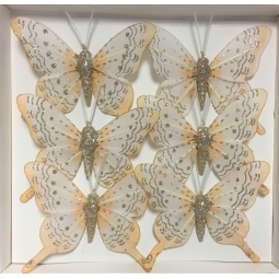 Pack Of 6 Gold Wire Feather Butterfly Decoration 8cm x 6.5cm Craft Arrangement