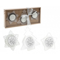 Christmas Tealight Candle & Holder Set Tree Star & Snowflake Shape - Silver
