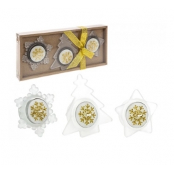 Christmas Tealight Candle & Holder Set Tree Star & Snowflake Shape - Gold
