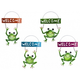 1 Novelty Happy Frog Garden Welcome Sign Swinging Wall Art Plaque