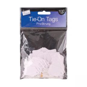 100 Pre Strung Tags 25x39mm Quality Tie On Tags/White Labels/Jewellery Tags