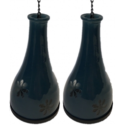 Set Of 2 Decorative Pearlised Glass Hanging Tea Light Holder 17cm - Blue