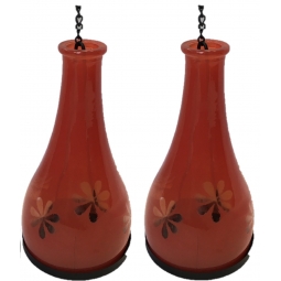 Set Of 2 Decorative Pearlised Glass Hanging Tea Light Holder 17cm - Orange