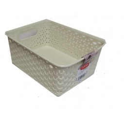 Plastic Rattan Wicker Effect Small Storage Filing Basket Desk Tray 8L Cream 