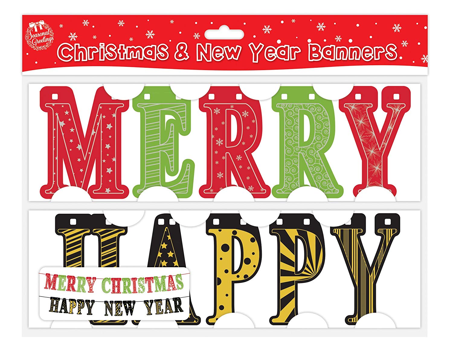 Pack Of 2 Festive Banners - Merry Christmas & Happy New Year Banner Party Banner