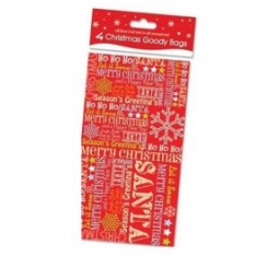 Pack Of 4 Christmas Goodie Gift Bags 23cm x 13cm Approx - Christmas Greetings