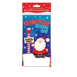 Pack Of 4 Christmas Goodie Gift Bags 23cm x 13cm Approx - Santa At North Pole