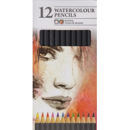 Pack Of 12 Artist Watercolour Colouring Pencils Assorted Colours Blends Tones