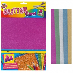 8 Sheets Of Assorted Colour Glitter Card With Stencil Template Shapes Craft Card Making