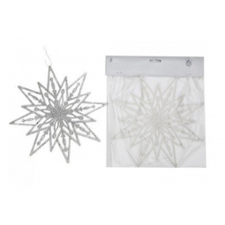 Set Of 2 Large Glitter Snowflake Christmas Tree Trim Decorations White & Silver