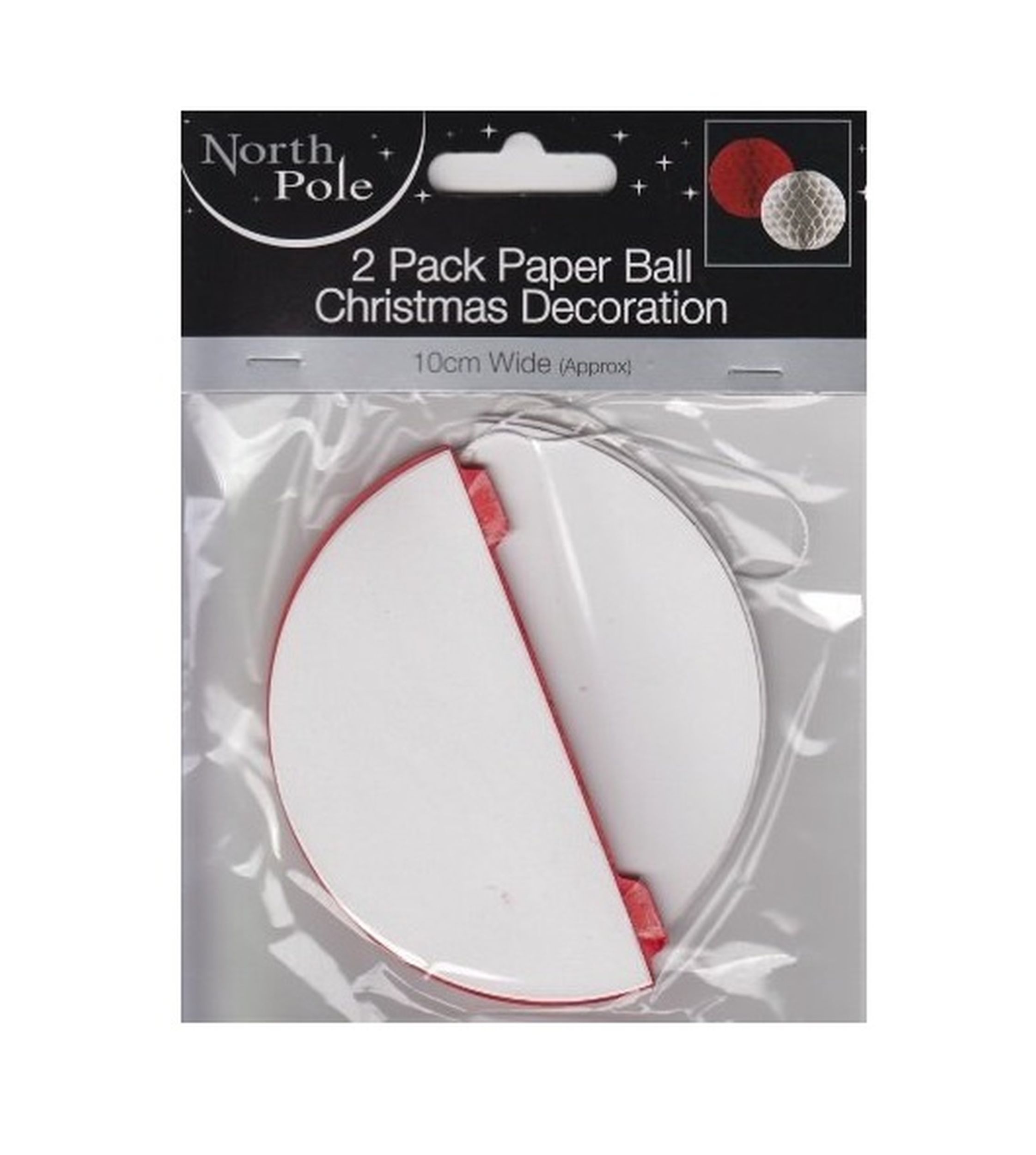 2 Pack Paper Ball Hanging Christmas Decoration - Red & White 10cm Wide Approx