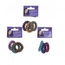 Pack Of 3 Metallic Coloued Elasticated Spiral Pony Tail Hair Bobbles No Pain