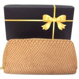 Ladies Fx Leather Long Zip Clutch Purse Multi Compartment Card Holder Beige Croc