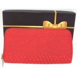 Ladies Fx Leather Long Zip Clutch Purse Multi Compartment Card Holder Snake Red