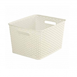 Large Plastic Rattan Wicker Effect Storage Filing Basket Desk Tray 18L Cream