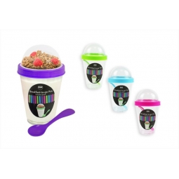 Breakfast To Go Snack Pot With Spoon Travel Cereal Tub & Lid Lunch Pot 350ml