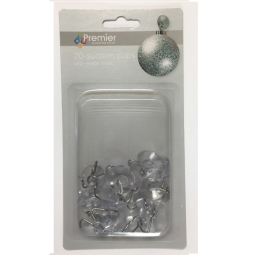 Premier Pack Of 20 Mini 22mm Suction Cups & Metal S Hook Bauble Window Dec Hooks