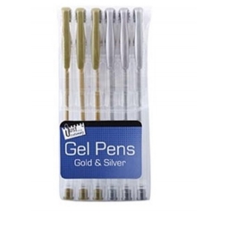 Pack Of 6 Gold & silver Gel Pens Writing Stationery Christmas Card Pens