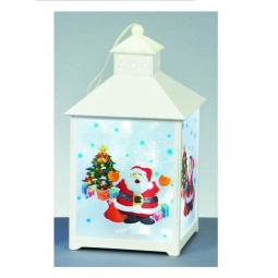 Premier Battery Operated White Wooden LED Christmas Character Lantern - Santa