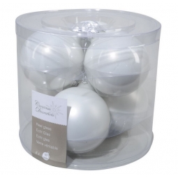 6 Winter White Glass Baubles 8cm