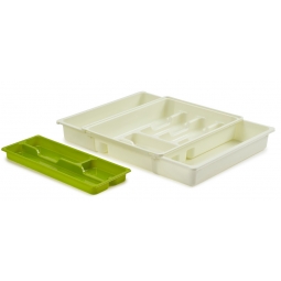 Adjustable Expanding Drawer Organiser Cutlery Tray With Sliding Top Cream & Lime