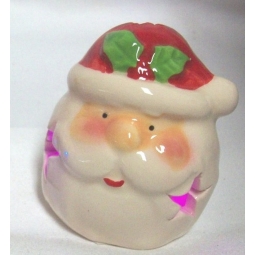 Light Up Ceramic Battery Christmas Santa Head Ornaments Colour Changing